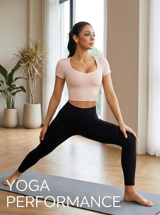 MOFEE Sweetheart Neck Cropped Yoga Top in Pink