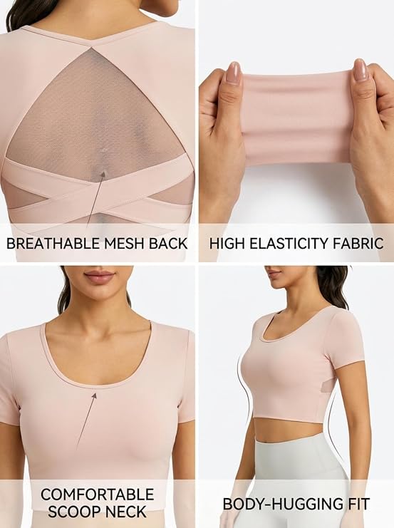 MOFEE Sweetheart Neck Cropped Yoga Top in Pink