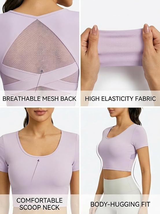 MOFEE Sweetheart Neck Cropped Yoga Top in Purple