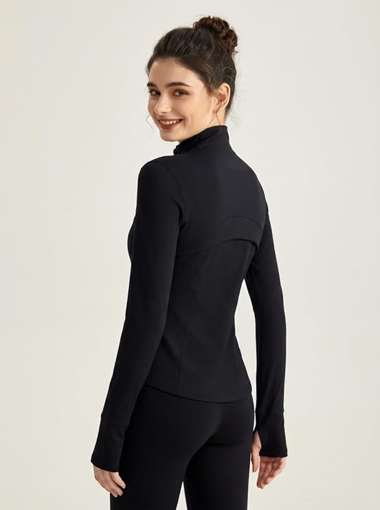 MOFEE Mock Neck Zip-Front Training Jacket in Black