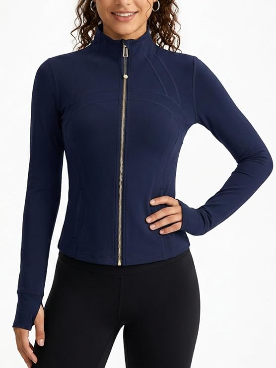 MOFEE Mock Neck Zip-Front Training Jacket in Blue