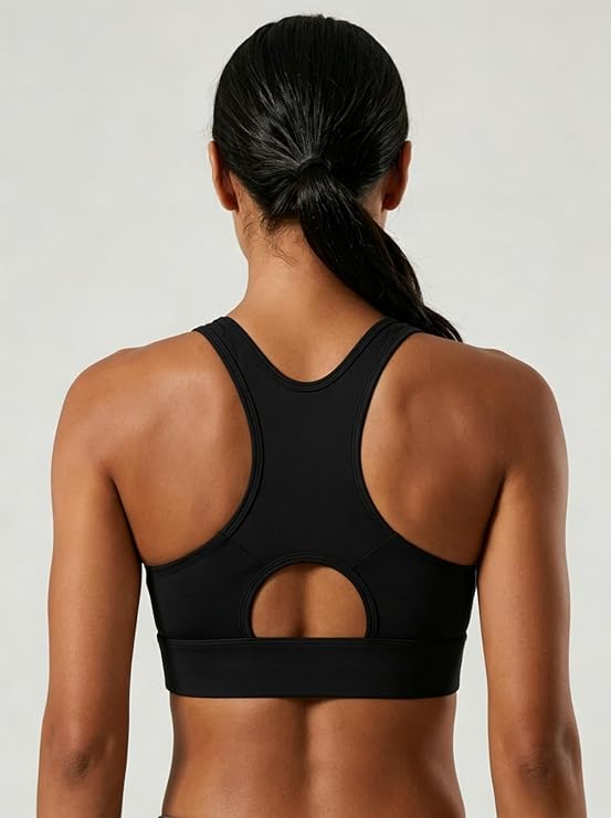 MOFEE Zip-Front Scoop Sports Bra in Black