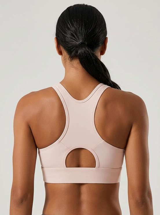 MOFEE Zip-Front Scoop Sports Bra in Pink