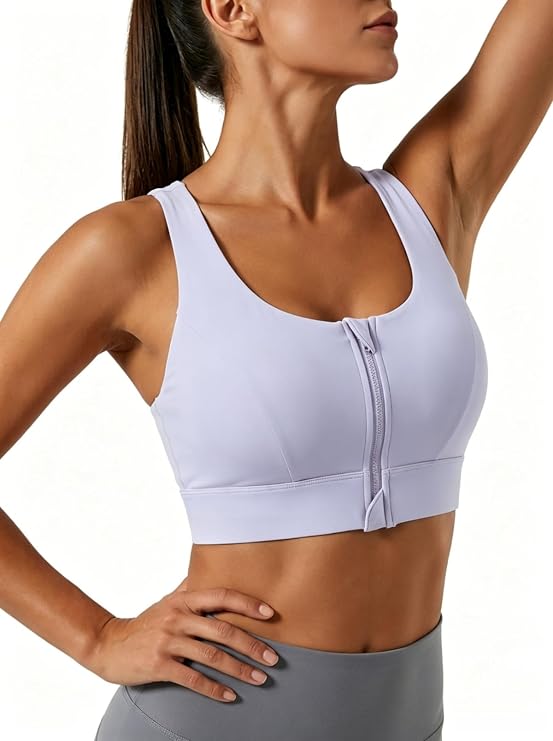 MOFEE Zip-Front Scoop Sports Bra in Purple
