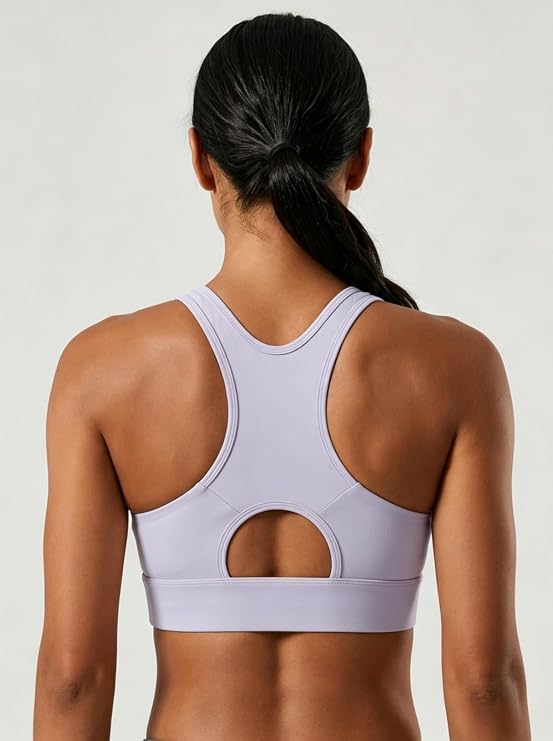 MOFEE Zip-Front Scoop Sports Bra in Purple