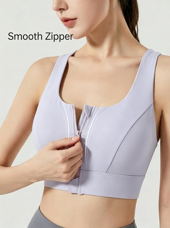MOFEE Zip-Front Scoop Sports Bra in Purple
