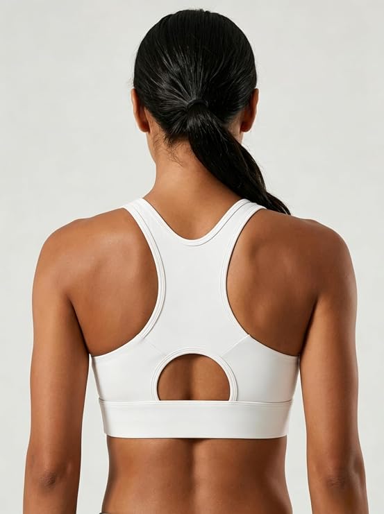MOFEE Zip-Front Scoop Sports Bra in White