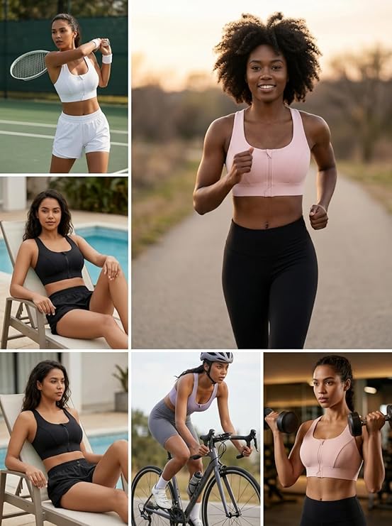 MOFEE Zip-Front Scoop Sports Bra in White