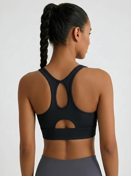 MOFEE Scoop Neck Longline Sports Bra in Black