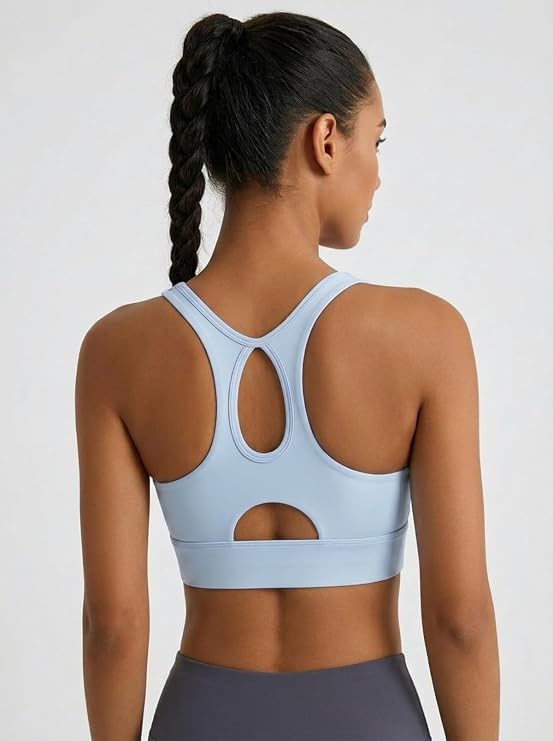 MOFEE Scoop Neck Longline Sports Bra in Blue