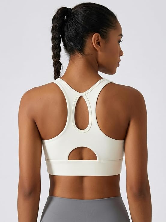 MOFEE Scoop Neck Longline Sports Bra in White
