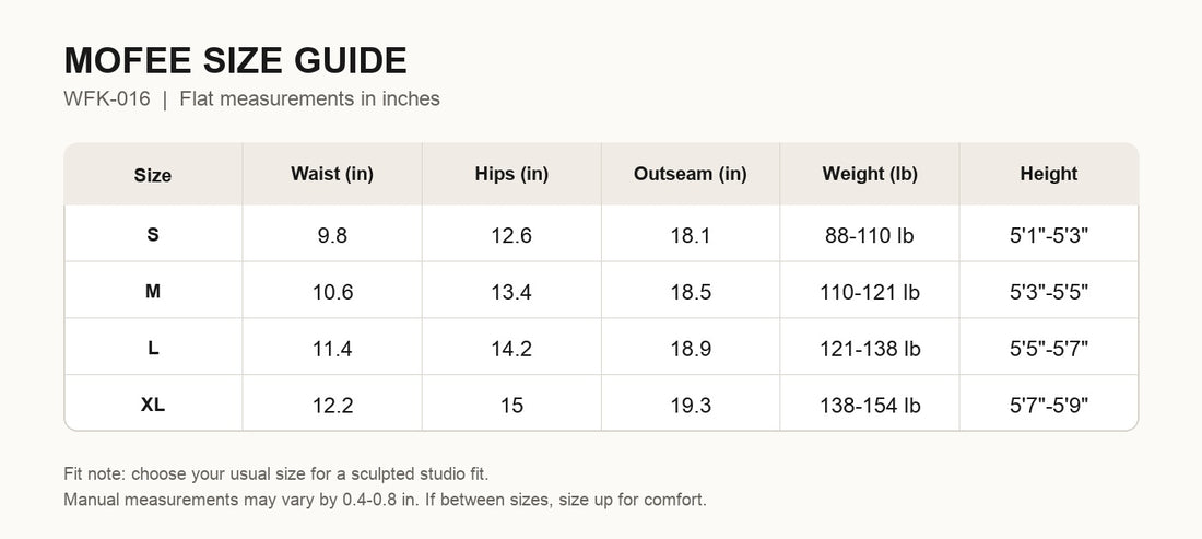 MOFEE Size Guide WFK-016