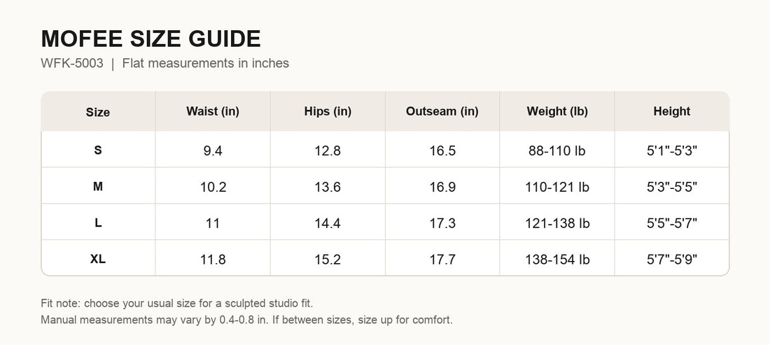 MOFEE Size Guide WFK-5003