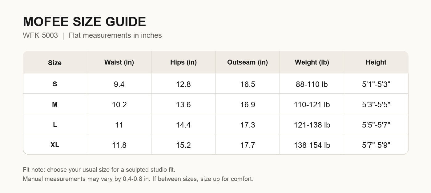 MOFEE Size Guide WFK-5003