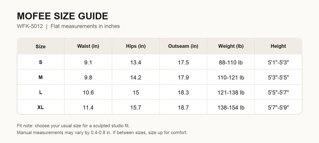 MOFEE Size Guide WFK-5012
