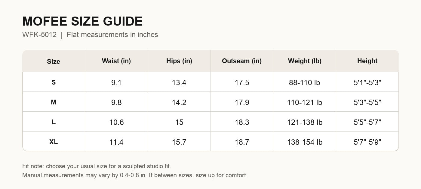 MOFEE Size Guide WFK-5012