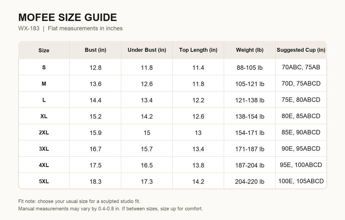 MOFEE Size Guide WX-183