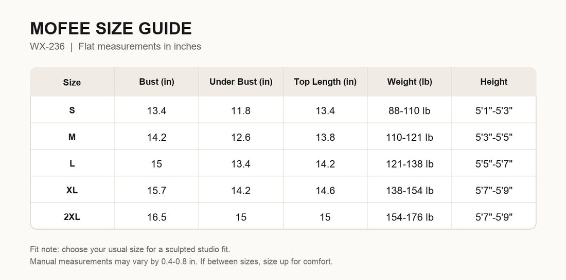 MOFEE Size Guide WX-236