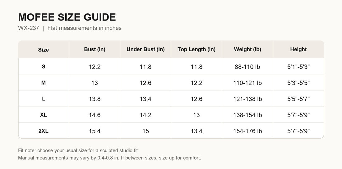 MOFEE Size Guide WX-237