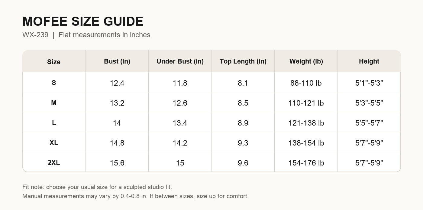 MOFEE Size Guide WX-239