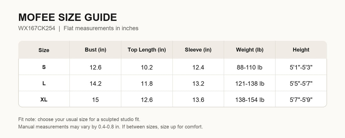 MOFEE Size Guide WX167CK254