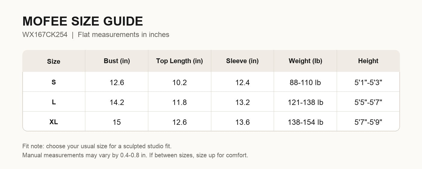 MOFEE Size Guide WX167CK254