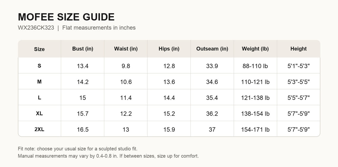 MOFEE Size Guide WX236CK323