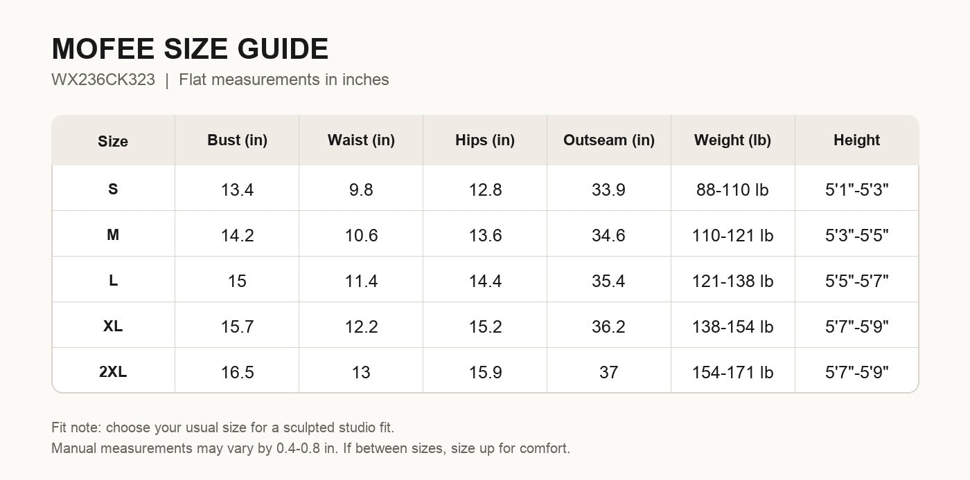 MOFEE Size Guide WX236CK323