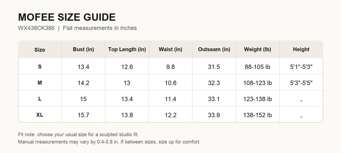 MOFEE Size Guide WX438CK386