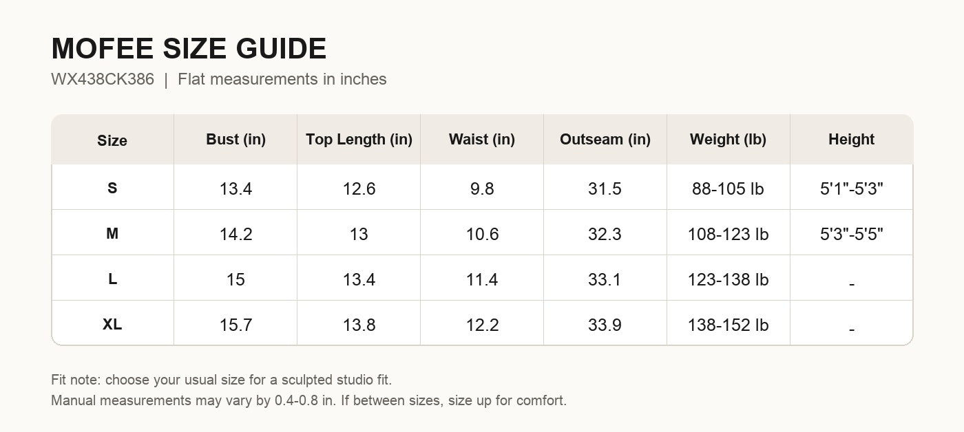 MOFEE Size Guide WX438CK386
